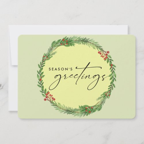 Elegant Winter Greenery Wreath Business ADD LOGO Holiday Card