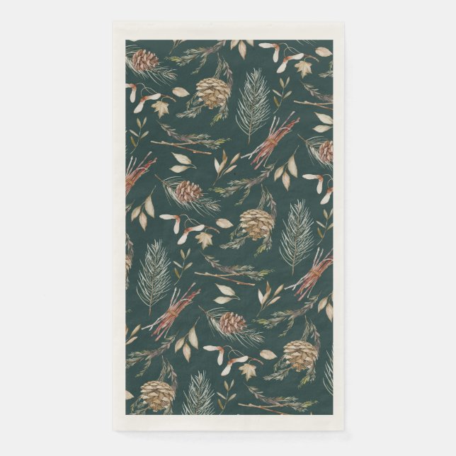 Elegant Winter Guest Towel with Pinecones (Front)