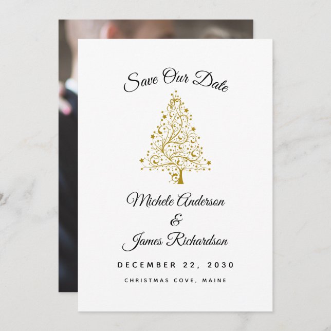 Elegant Winter Holiday Wedding Save The Date (Front/Back)