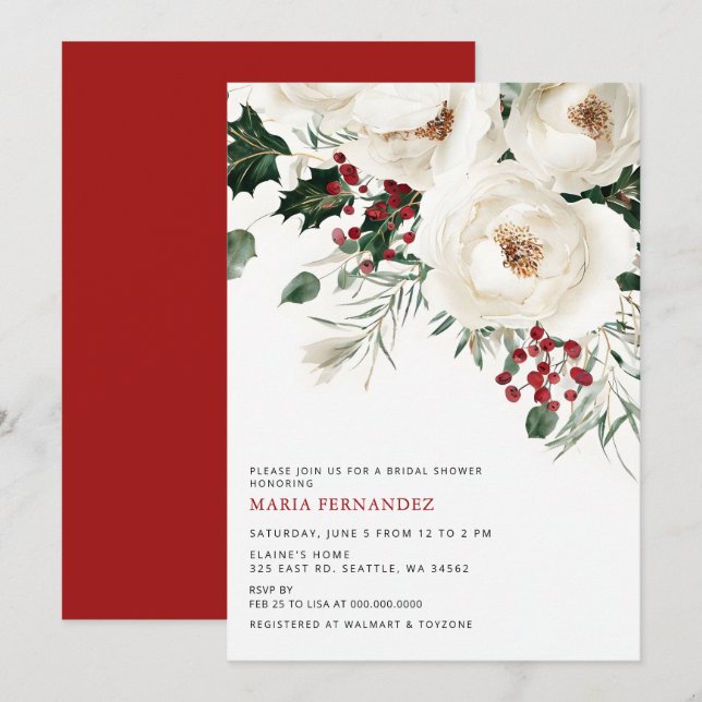 Elegant Winter Holidays Christmas Bridal Shower Invitation (Front/Back)