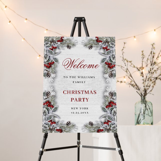 Elegant Winter Holly Berry Welcome Christmas Party Foam Board (In Situ (Stand))