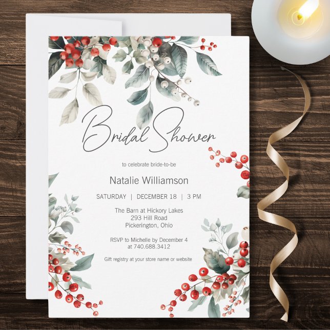 Elegant Winter Holly Bridal Shower  Invitation (Creator Uploaded)