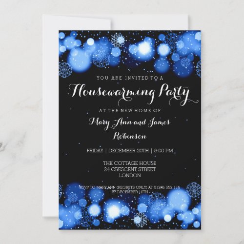 Elegant Winter Housewarming Party Blue Invitation