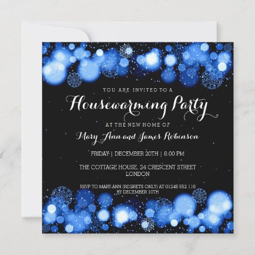 Elegant Winter Housewarming Party Blue Invitation