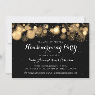 Elegant Winter Housewarming Party Gold Invitation