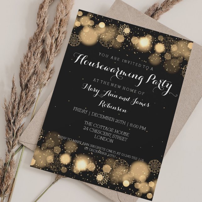 Elegant Winter Housewarming Party Gold Invitation (Elegant Winter Housewarming Party Gold Invitation)