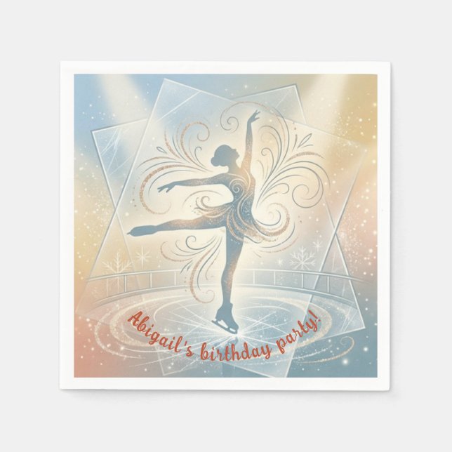 Elegant Winter Ice Skating Birthday  Napkins (Front)