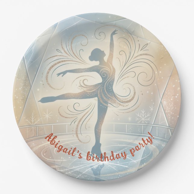 Elegant Winter Ice Skating Birthday  Paper Plates (Front)