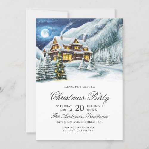 Elegant Winter Landscape Christmas Holiday Party Invitation