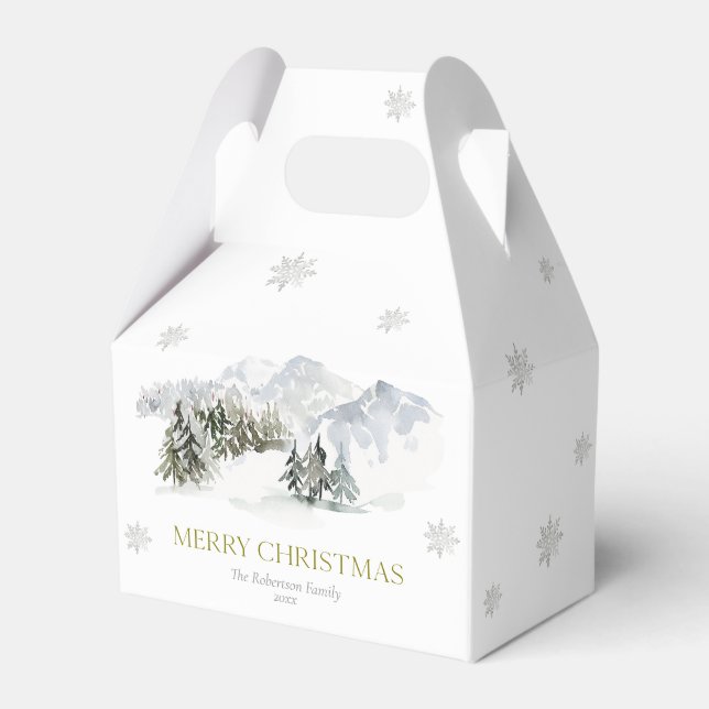 Elegant Winter Mountain Christmas Favor Boxes (Front Side)