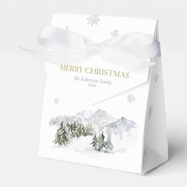 Elegant Winter Mountain Christmas Favor Boxes (Front Side)