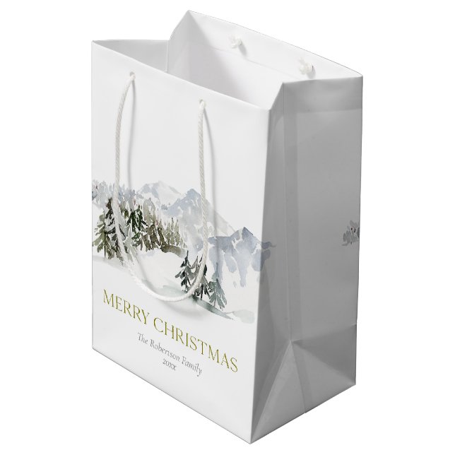 Elegant Winter Mountain Christmas Medium Gift Bag (Back Angled)