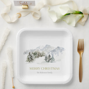 Elegant Winter Mountain Christmas Paper Plates