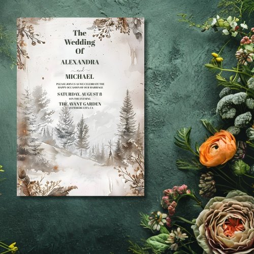 Elegant Winter Mountain Forest Wedding Invitation