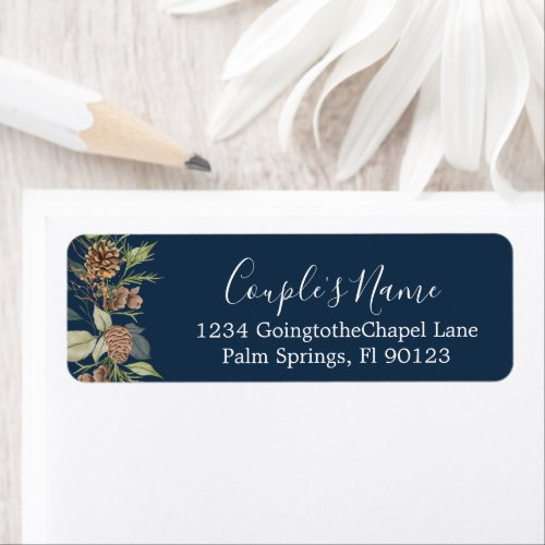 Elegant Winter Navy Blue Wedding Return Address Label