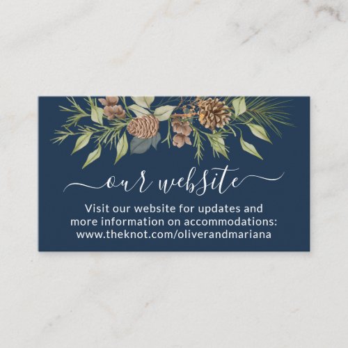 Elegant Winter Navy Blue Wedding Website QR Code Enclosure Card