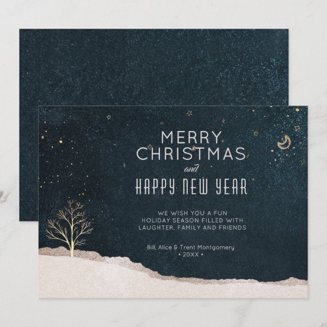 Elegant Winter Night Christmas Business Holiday Card (Front/Back)