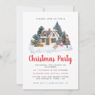 Elegant Winter Nostalgic Vintage Christmas Party Invitation
