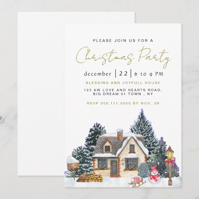 Elegant Winter Nostalgic Vintage Christmas Party Invitation (Front/Back)