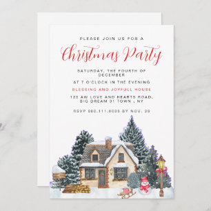 Elegant Winter Nostalgic Vintage Christmas Party Invitation