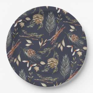 Elegant Winter Paper Plates with Pinecones