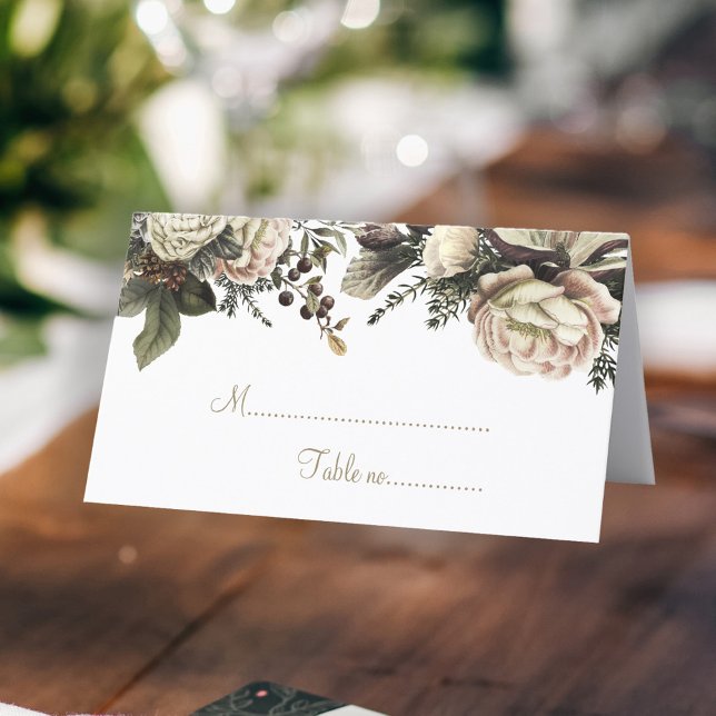 Elegant winter peonies chic wedding table place card (Creator Uploaded)