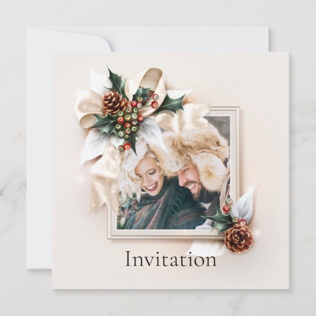 Elegant Winter Photo Wedding Invitation (Front)