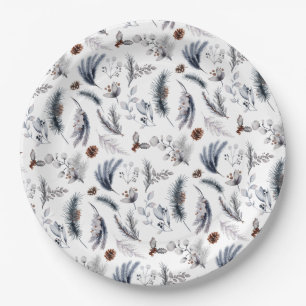 Elegant Winter Pine Botanicals Holiday Paper Plates