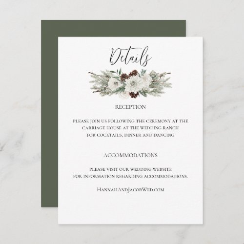 Elegant Winter Pine Cone Wedding Enclosure Card