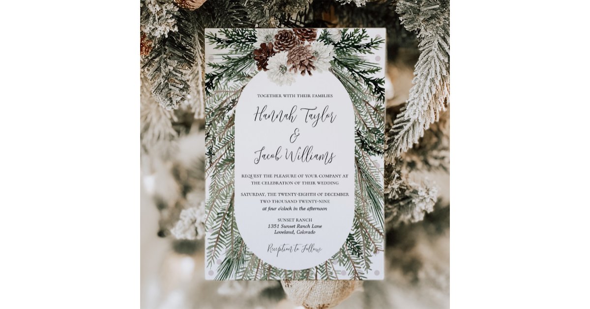 Elegant Winter Pine Cone Wedding Invitation | Zazzle