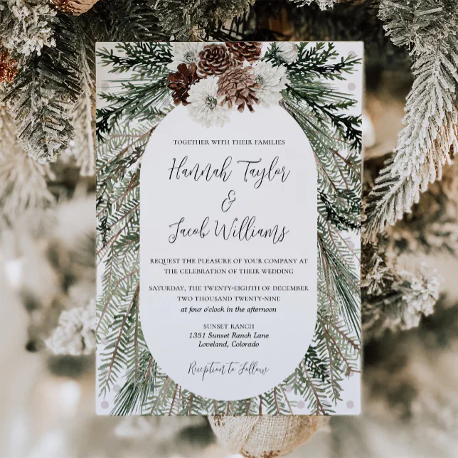 Elegant Winter Pine Cone Wedding Invitation | Zazzle