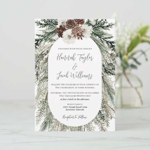 Elegant Winter Pine Cone Wedding Invitation | Zazzle