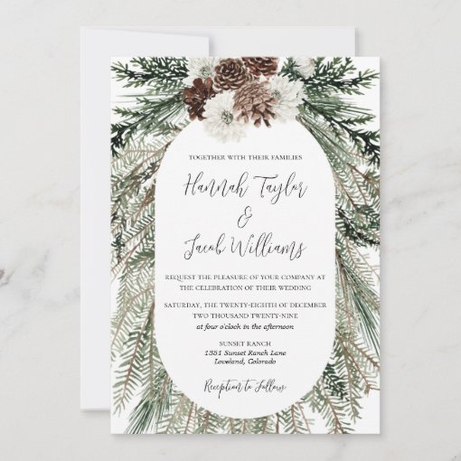 Elegant Winter Pine Cone Wedding Invitation | Zazzle