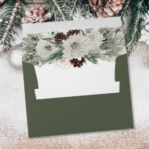 Elegant Winter Pine Cone Wedding Return Address Envelope