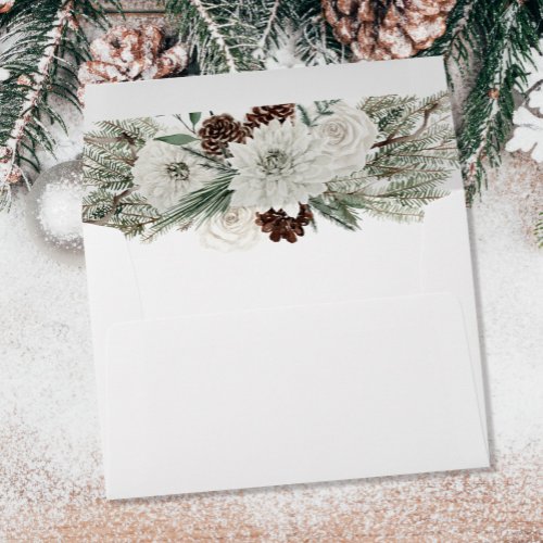 Elegant Winter Pine Cone Wedding Return Address Envelope