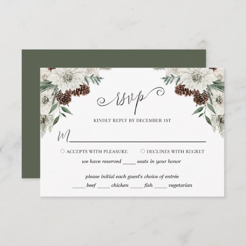Elegant Winter Pine Cone Wedding RSVP Card