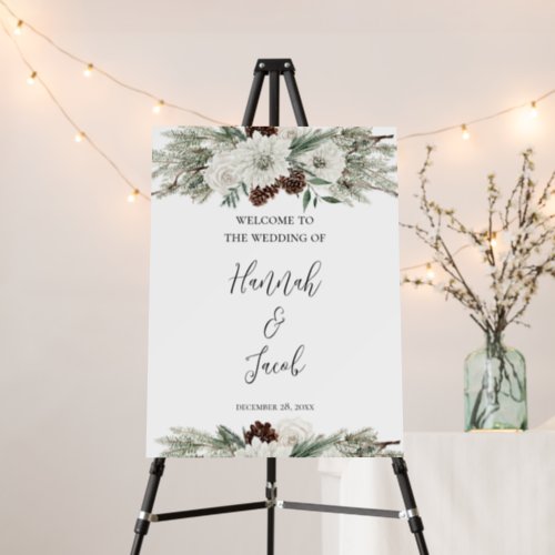 Elegant Winter Pine Cone Wedding Welcome Sign