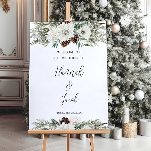 Elegant Winter Pine Cone Wedding Welcome Sign