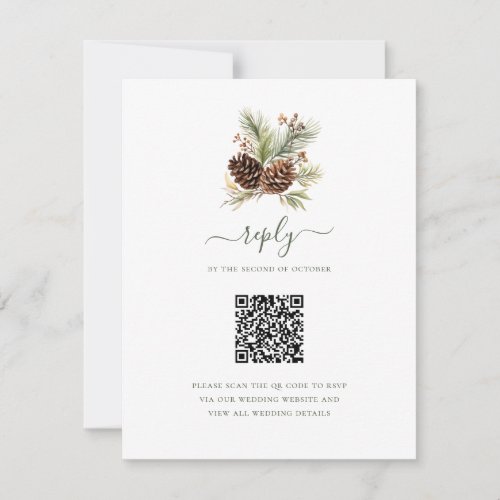 Elegant Winter Pine Greenery QR Code Wedding RSVP Card