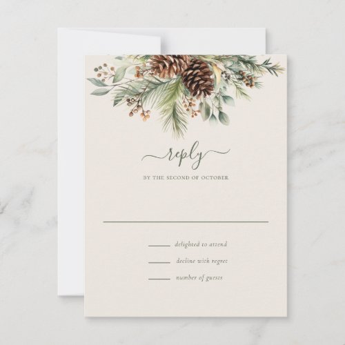 Elegant Winter Pine Greenery RSVP Card