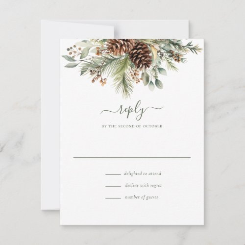 Elegant Winter Pine Greenery RSVP Card
