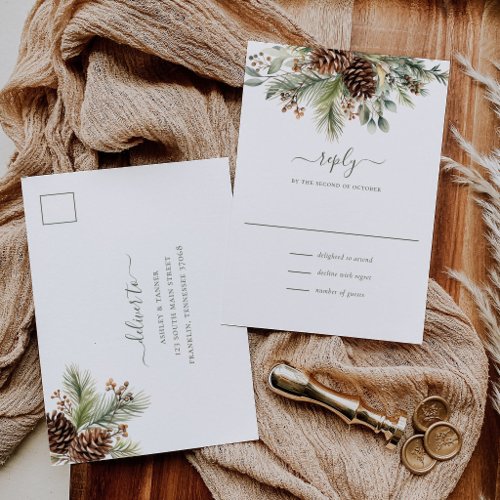 Elegant Winter Pine Greenery RSVP Postcard