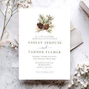 Elegant Winter Pine Greenery Wedding Invitation