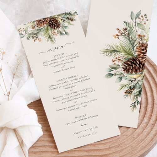 Elegant Winter Pine Greenery Wedding Menu