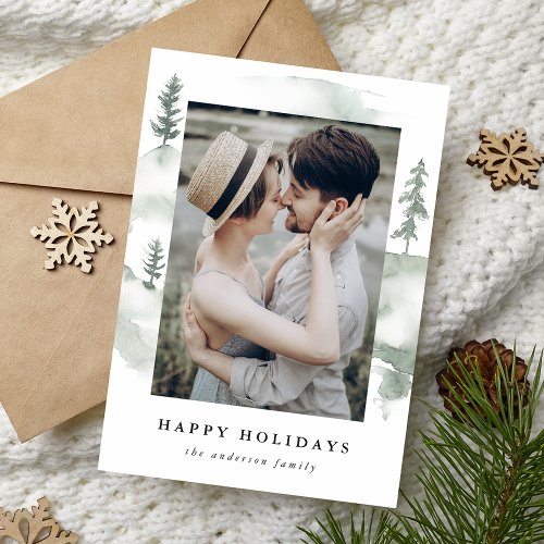 Elegant Winter Pine Photo Holiday Card
