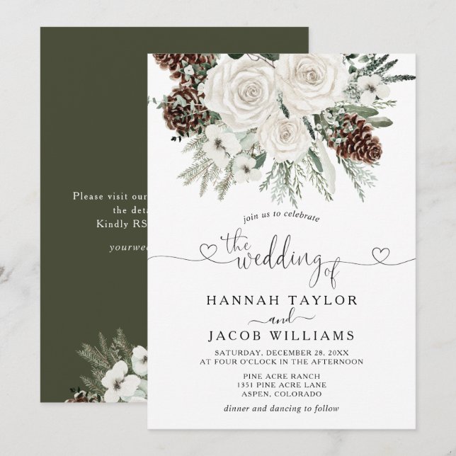 Elegant Winter Pine QR Code RSVP Wedding Invitation | Zazzle