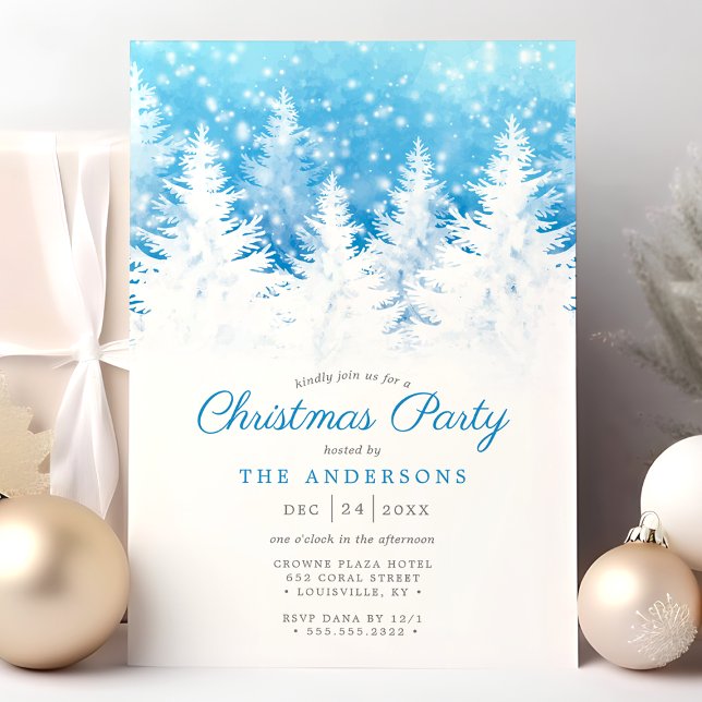 Elegant Winter Pine Trees in Snow Christmas Party Invitation (Creator Uploaded)
