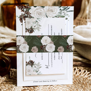Elegant Winter Pine Wedding Invitation Belly Band