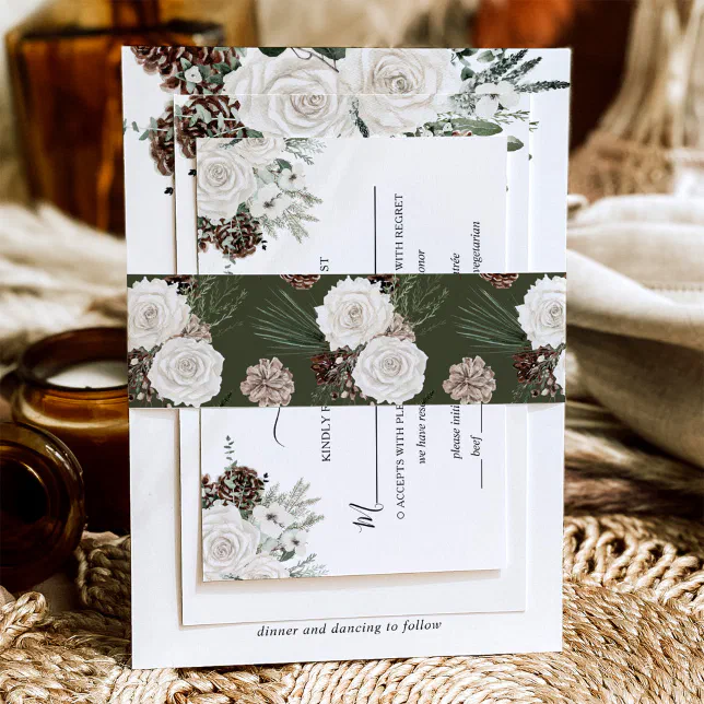 Elegant Winter Pine Wedding Invitation Belly Band | Zazzle