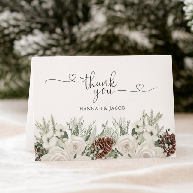 Elegant Winter Pine Wedding Letterpress Thank You Card (Creator Uploaded)